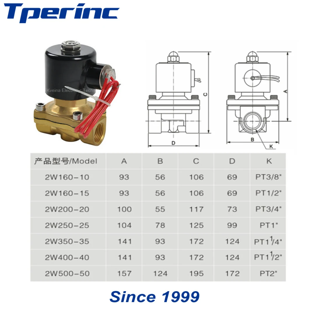 2W Series 2way Normally Cloesd Direct Drive Type Brass Solenoid Valves for Air Water Oil Valve